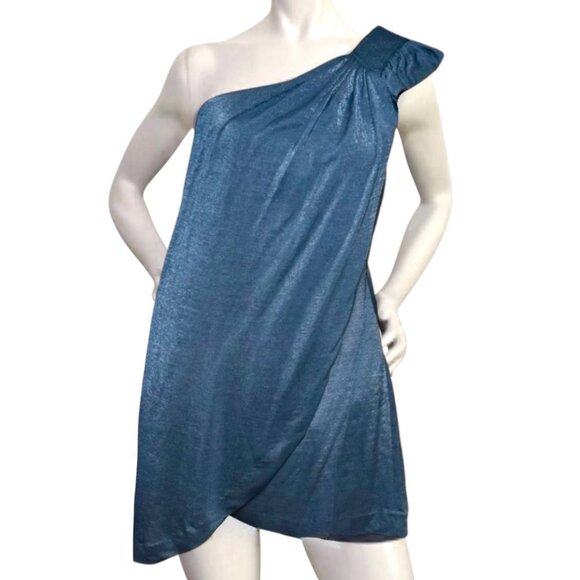 NWT Marc by Marc Jacobs Asymmetric Mini Dress Sz M Shimmer Blue Event Party - Picture 3 of 16